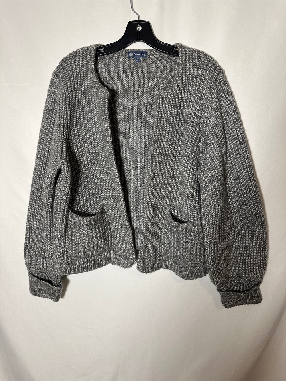 Democracy Gray Open-Front Chunky Knit Cardigan